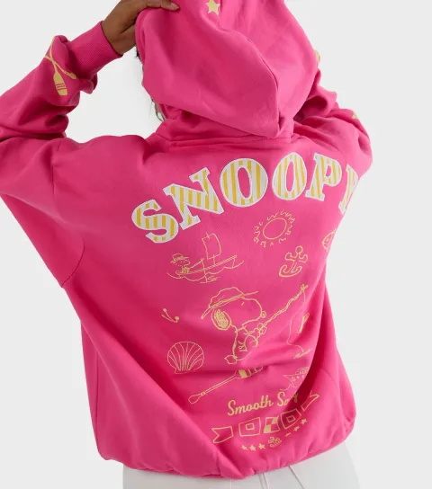 Women's Bright Pink Peanuts Sailing Snoopy Hoodie