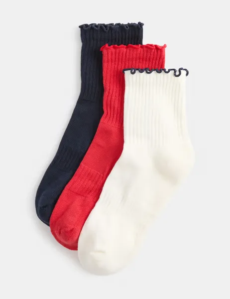 Goodmove 3 Pack Lettuce Edge Mid Crew Sports Socks Navy Mix