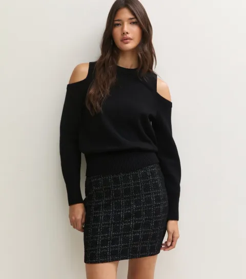 New Look Women's Black Boucle Jacquard Tube Mini Skirt