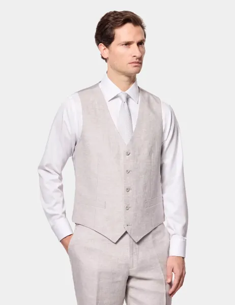Hawes & Curtis Tailored Fit Pure Linen Waistcoat Light Grey