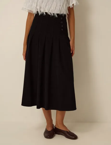 Monsoon Cord Button Front A Line Midi Skirt Black