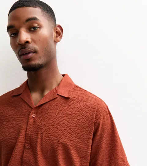 Men's Orange Seersucker Resort Shirt