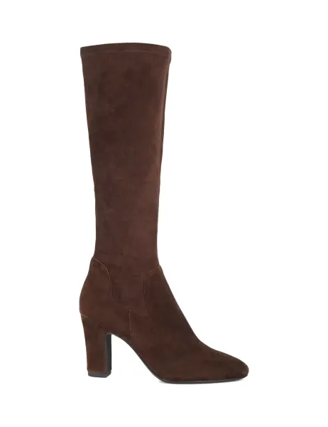 Dune London Wide Fit Suede Block Heel Knee High Boots Brown