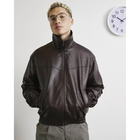 River Island Burgundy Funnel Faux Leather Blouson Jacket