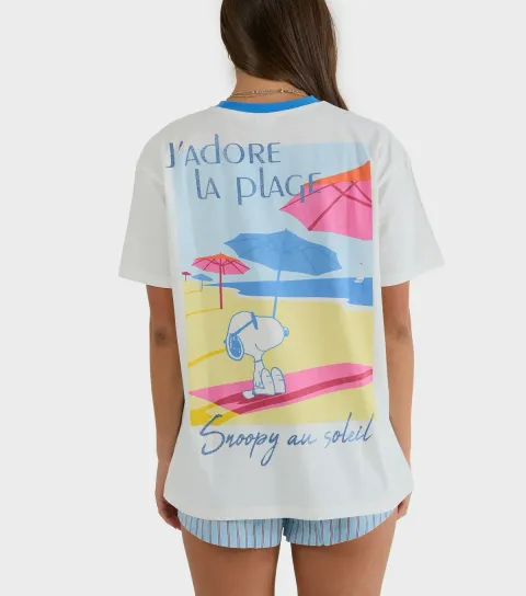 Women's White Cotton Peanuts Snoopy Oversized T-Shirt