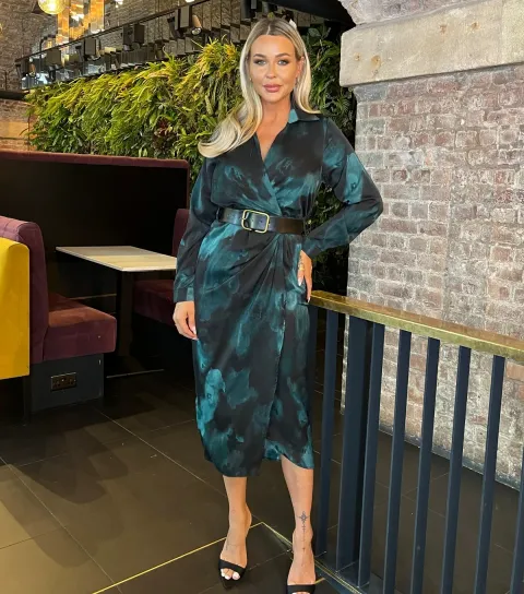 Women's Teal Belted Wrap Midi Dress