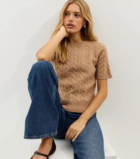 Women's Camel Cable Knit Top