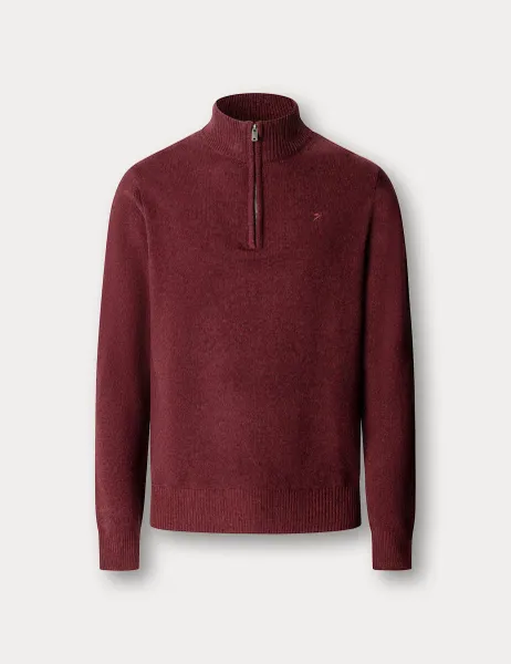Hackett Lambswool Half Zip Jumper Dark Red