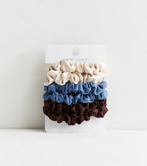 Pack of 6 Blue Mini Satin and Denim Scrunchies
