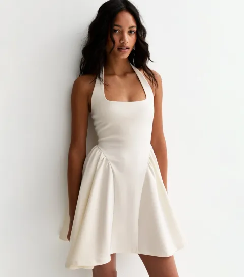 Women's White Halterneck Skater Dress