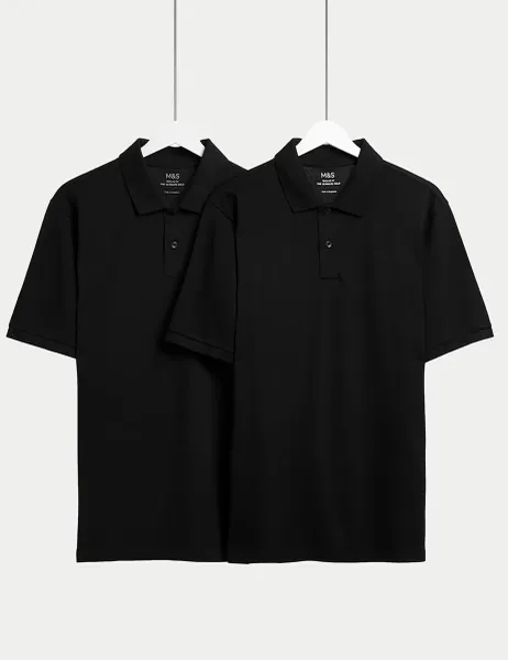 Marks & Spencer Ultimate 2 Pack Cotton Rich Polo Shirts Black