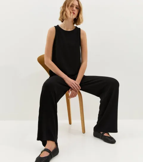 New Look Women's Black Textured Wide Leg Trouser