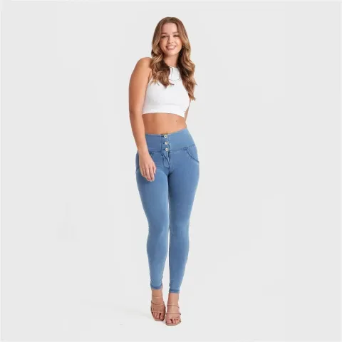 Freddy WRUP Denim - 3 Button High Waisted - Full Length - Light Blue + Blue Stitching