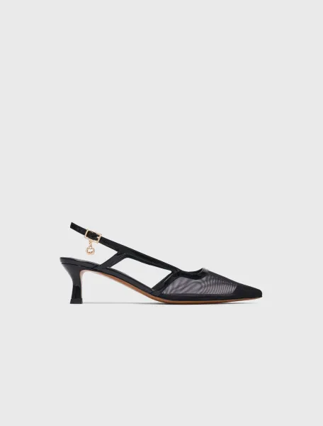 Leather and mesh slingbacks