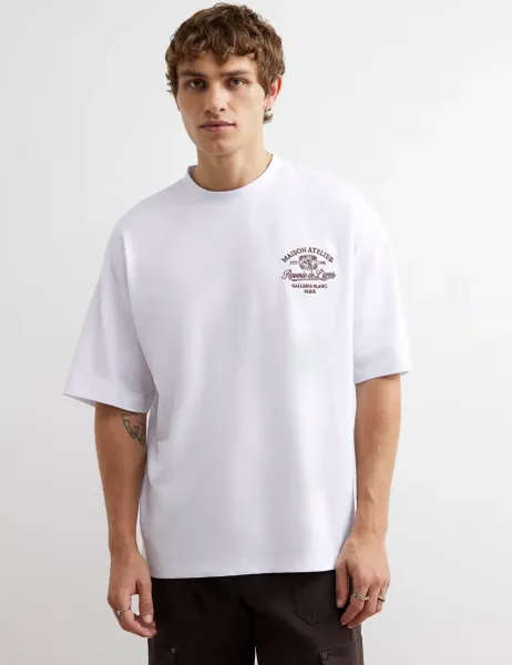 River Island Oversized Pure Cotton Check Short Sleeve T-Shirt White Mix