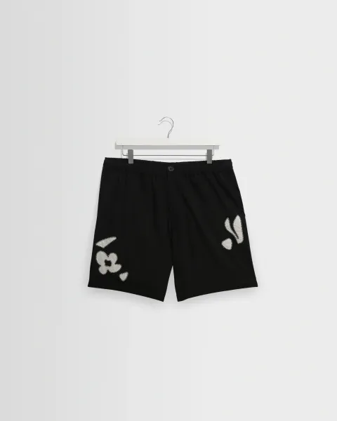 Kurt - Black and Beige Abstract Applique Shorts