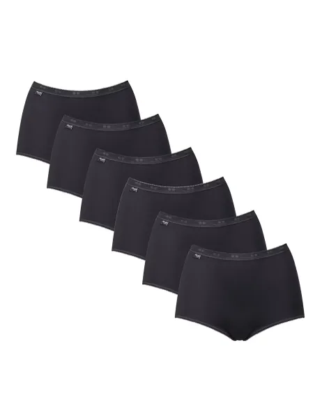 Sloggi 6 pk Cotton Rich High Waisted Full Briefs Black