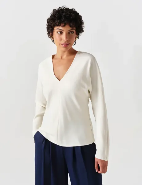 Ghost Satin V-Neck Top Ivory