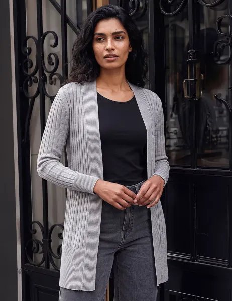 Roman Ribbed Edge to Edge Longline Cardigan Light Grey