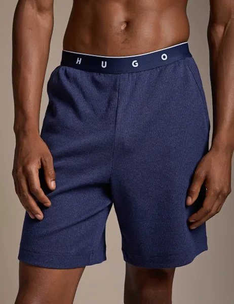 HUGO Cotton Rich Jersey Logo Lounge Shorts Navy