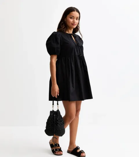 New Look Women's Petite Black Tie Front Mini Dress