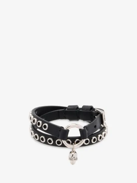 Skull Ring and Eyelets Double Wrap Bracelet