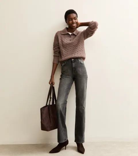 New Look Women's Tall Washed Black Anica Straight Leg Jeans