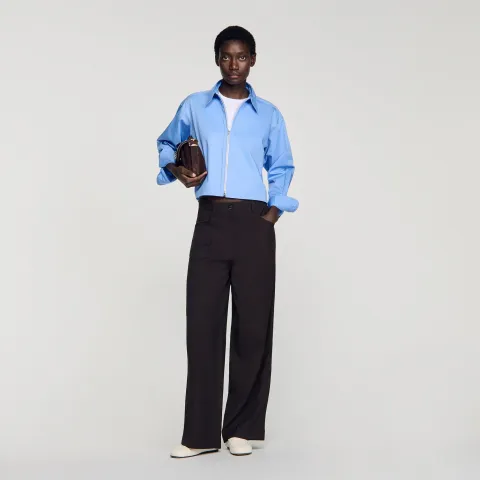 Cropped logo zip cotton shirt