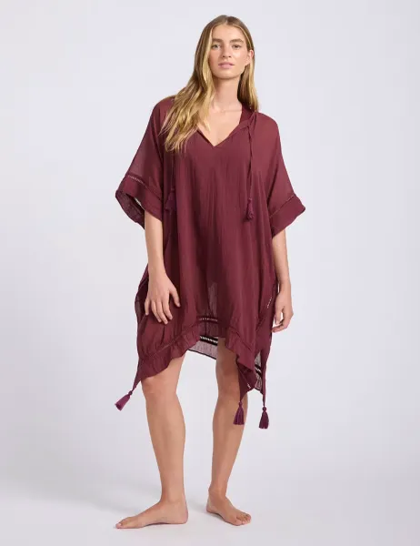 Seafolly Pure Cotton Knee Length Kaftan Burgundy