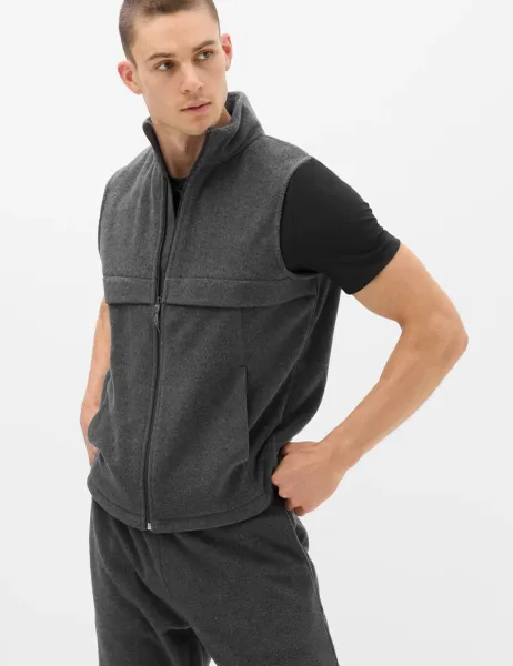 Goodmove Micro Fleece Zip Up Funnel Neck Gilet Charcoal