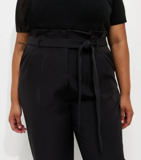 Women's Plus Size Black Paperbag Waist Trousers Curves
