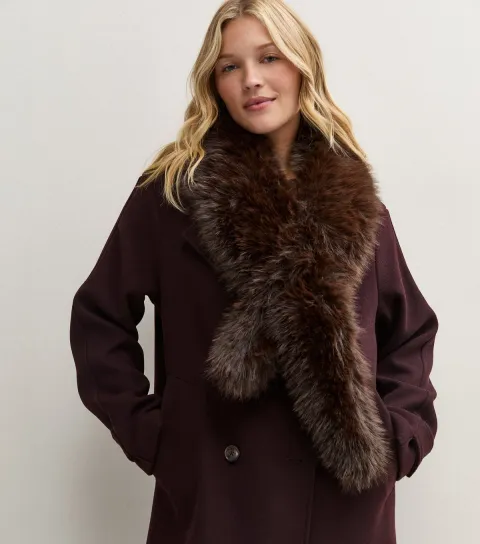 New Look Dark Brown Faux Fur Stole Scarf