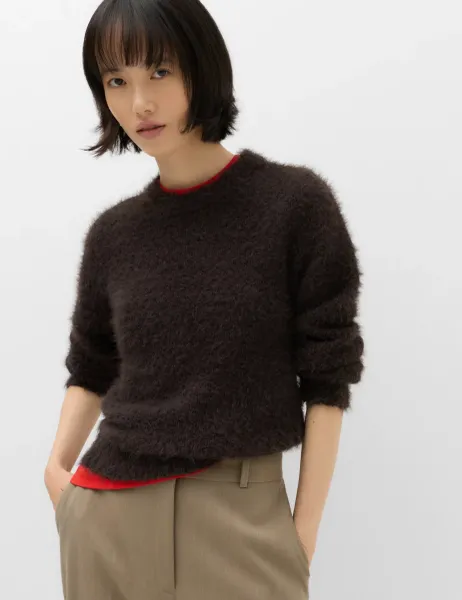 Marks & Spencer Textured Crew Neck Jumper Bitter Chocolate