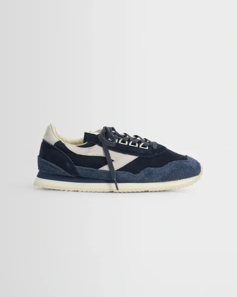 Wax London Walsh - Navy and White Suede Ensign Trainers