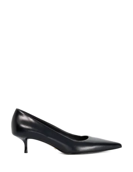 Dune London Leather Snake Print Kitten Heel Court Shoes Black