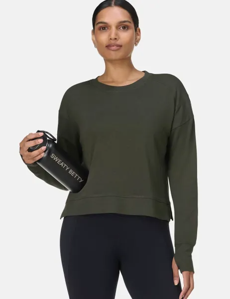 Sweaty Betty Crew Neck Oversized Cropped Sweatshirt Dark Green