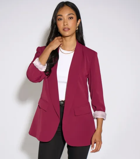 Gini London Women's Dark Red Pinstripe Lined Blazer