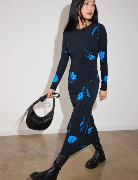 Whistles Jersey Animal Print V Neck Ruched Midi Dress