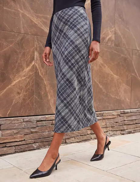 Roman Check Shadow Panel Skirt Dark Grey