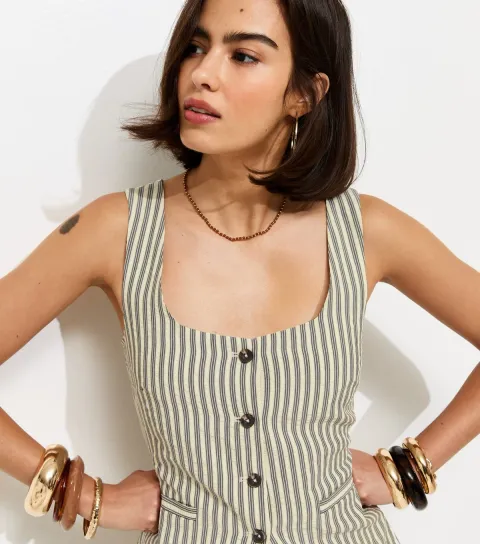 Women's Cream Striped Button Front Waistcoat