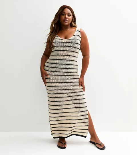 Women's Black Crochet Stripe Cover Up Maxi Dress