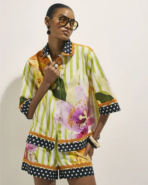 River Island Stripe Floral Placed Shirt