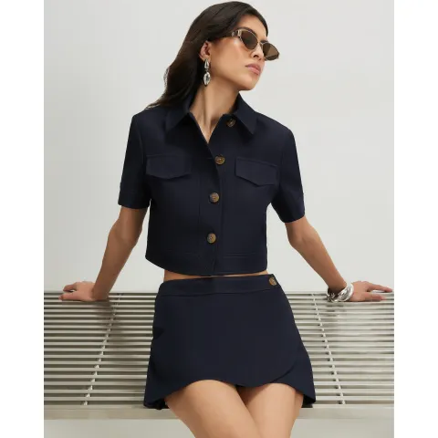 River Island Denim Pocket Detail Cropped Jacket
