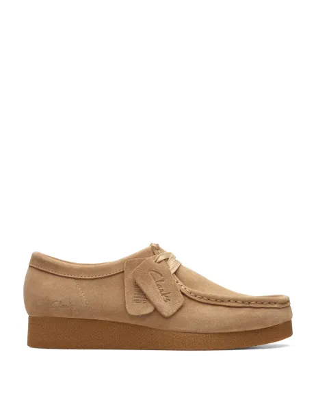 Clarks Wallabee Suede Flatform Shoes Sand