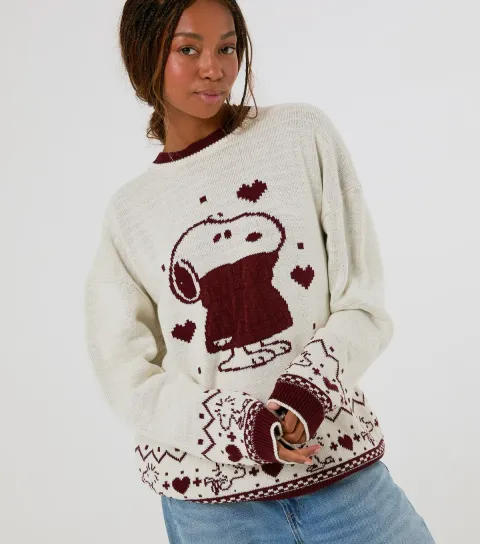 Skinnydip Women's White Peanuts Snoopy Knit Jumper