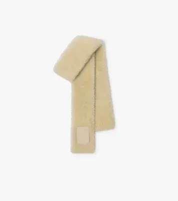 Narrow Label Shearling Scarf in Beige