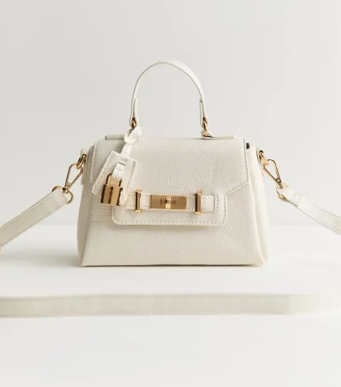 White Faux Leather Textured Lizard Effect Mini Crossbody Bag Vegan