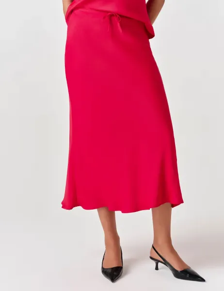 Ghost Satin Midi Slip Skirt Red