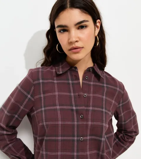 Women's Red Cotton Checked Long Sleeve Shirt