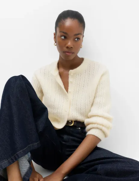 Marks & Spencer Blouson Sleeve Cropped Cardigan with Wool Ivory